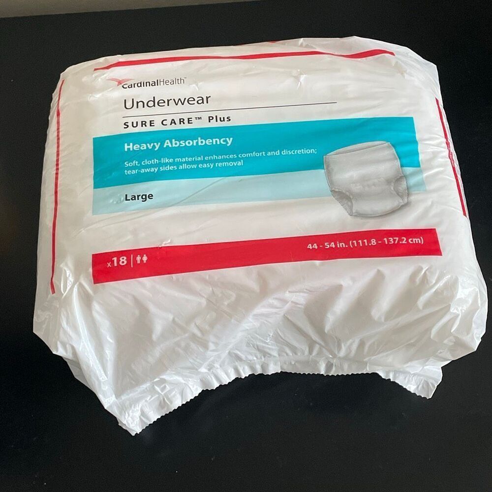 Cardinal health under wear sure care plus heavy absorbency size large 18 count